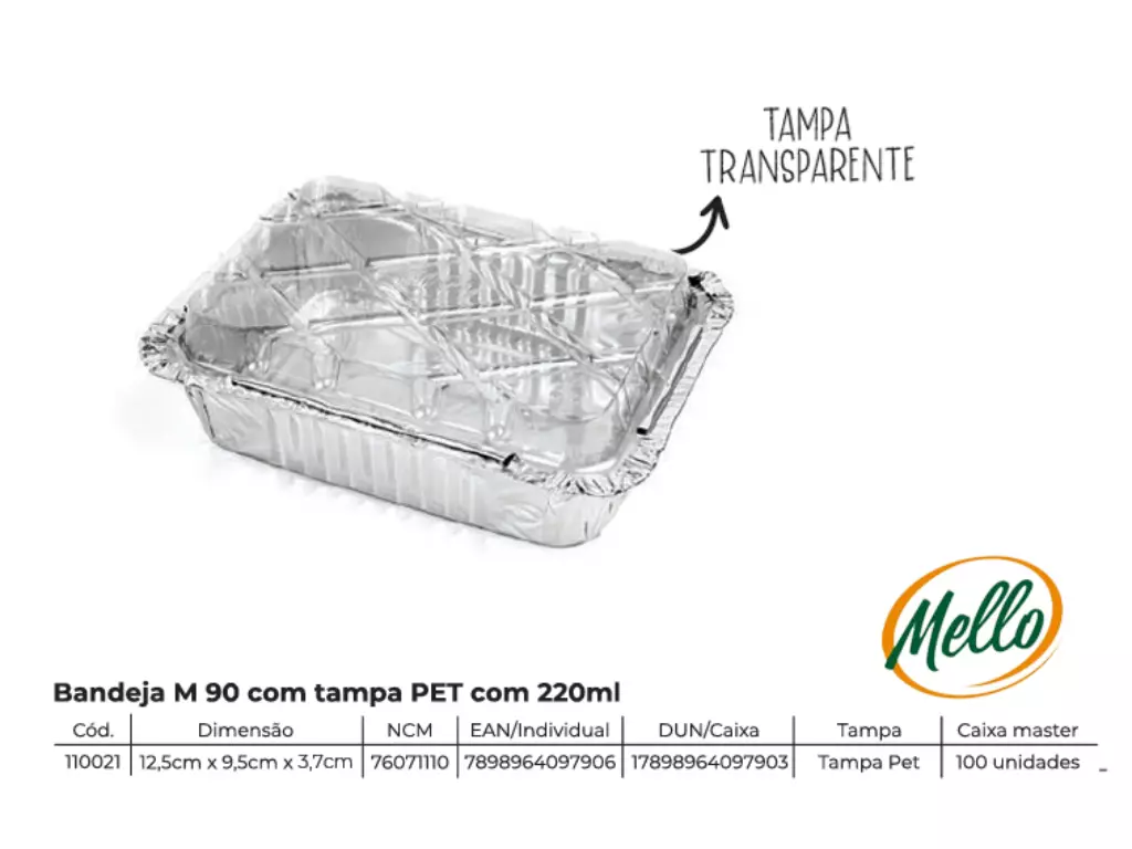 Bandeja de Aluminio M90 tampa PET 220ML