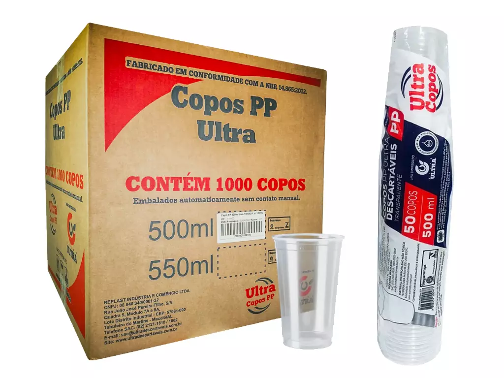 Caixa Copo 500ml Liso PP Ultra Copos