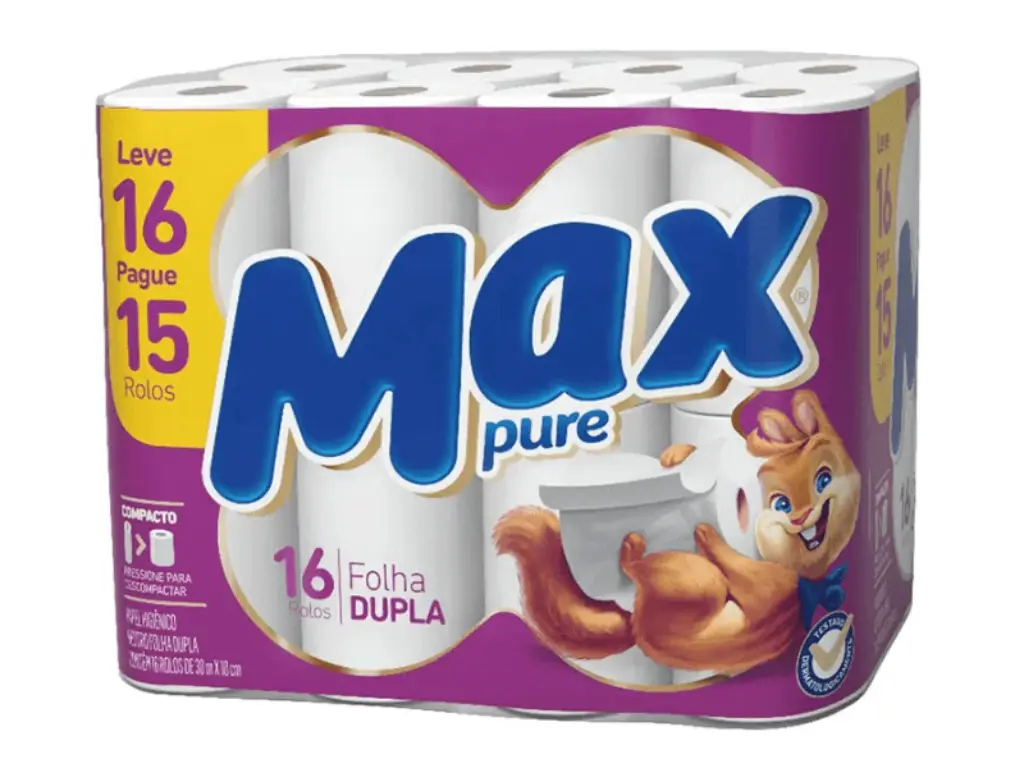 Papel Higiênico Folha Dupla 30m MAX PURE 16 rolos