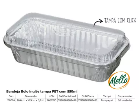 Bandeja de Alumínio Bolo Inglês Tampa PET 550ML