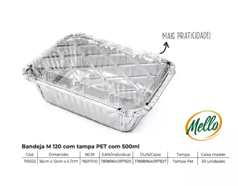 Bandeja de Aluminio M120 tampa PET 500ML