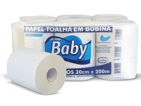 PAPEL TOALHA BABY 100% CELULOSE C/6 20CM X 200M