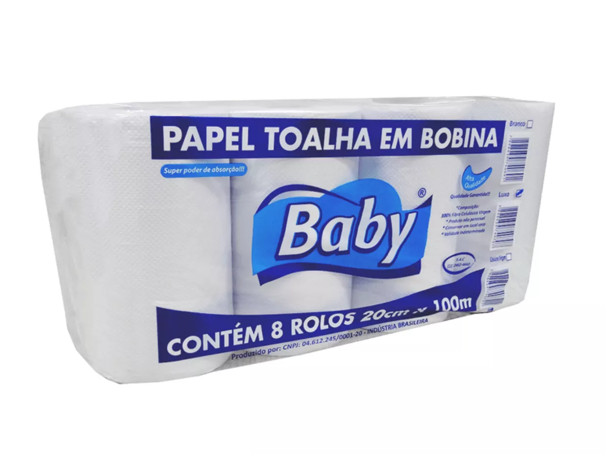 Rolão Papel Toalha Absorvente Baby 8x20x100 100% 22g