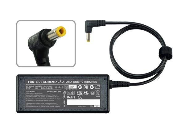 FONTE P/ NOTEBOOK 20V 3.25A 5.5X2.5 MM482