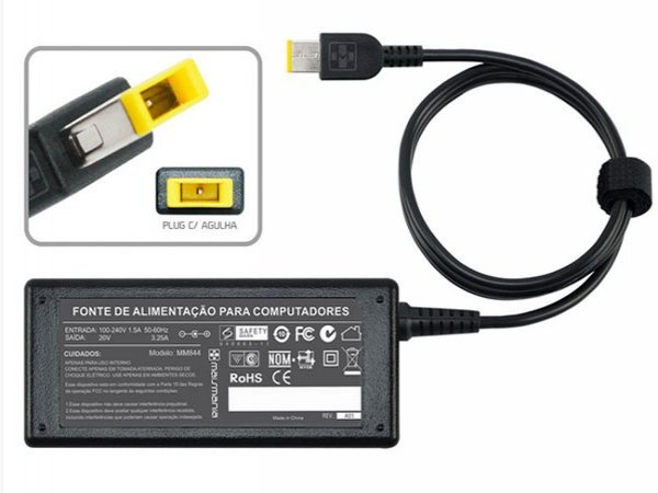 FONTE P/ NOTEBOOK 20V 3.25A RETANGULAR MM844